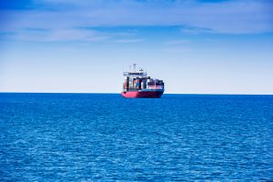 Container cargo ship on the high seas